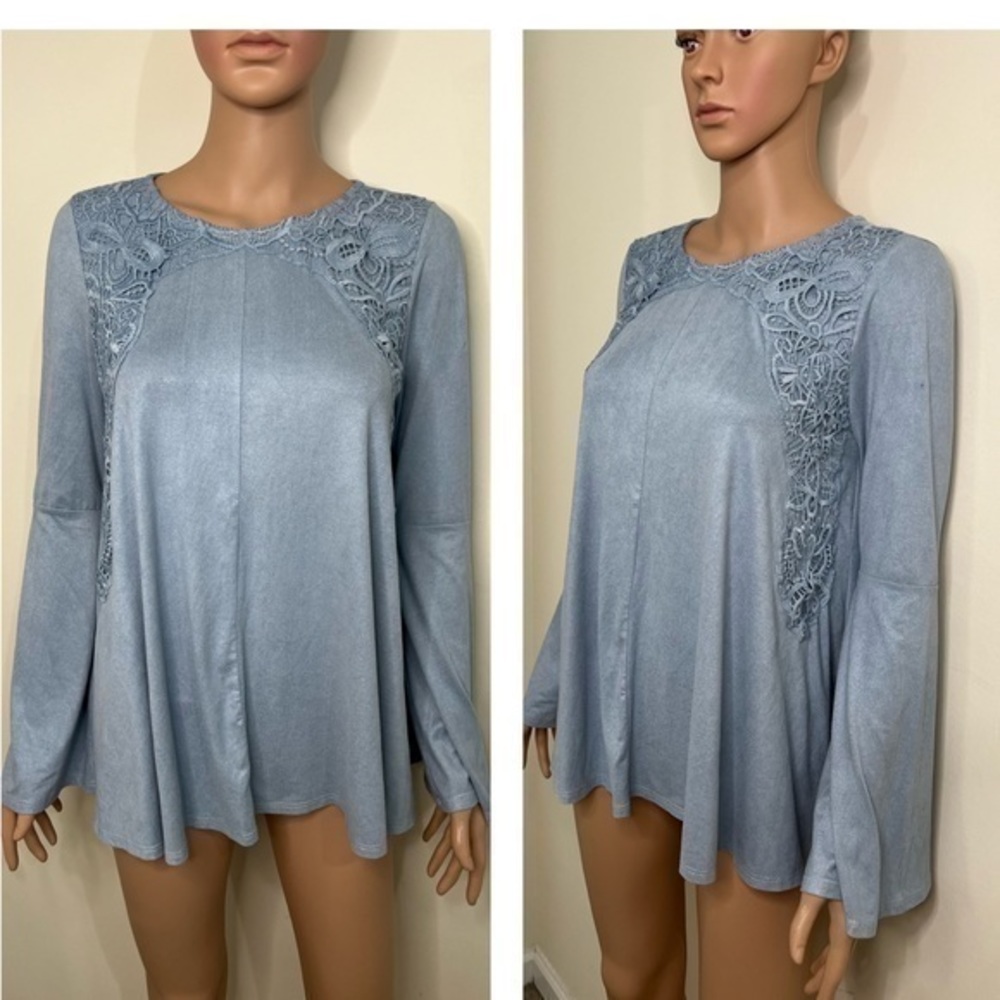 Altar’d state suede baby blue sleeves wide embroidered top size S